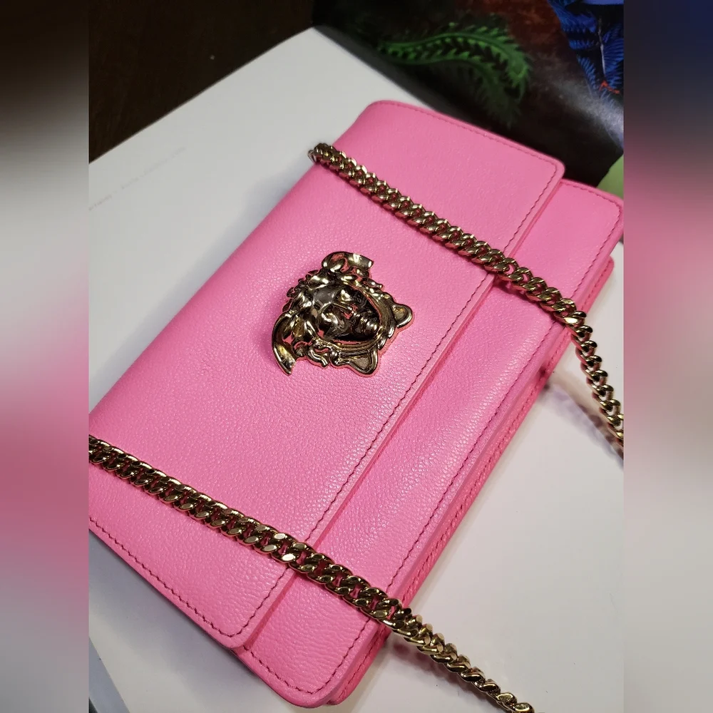 Versace Grained Calfskin Palazzo Chain Bag Crossbody  Shoulder  Pink Barbie - Picture 17 of 17